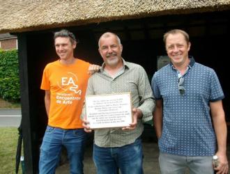 Master Thatchers Dominic Meek, Luke Green  & Christopher Hepworth with the memorial plaque